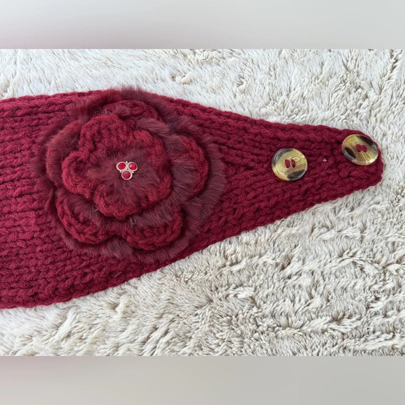 Hand Knit Head Wrap Headband / Neck Warmer Ear Warmer • Deep Red - Picture 3 of 5